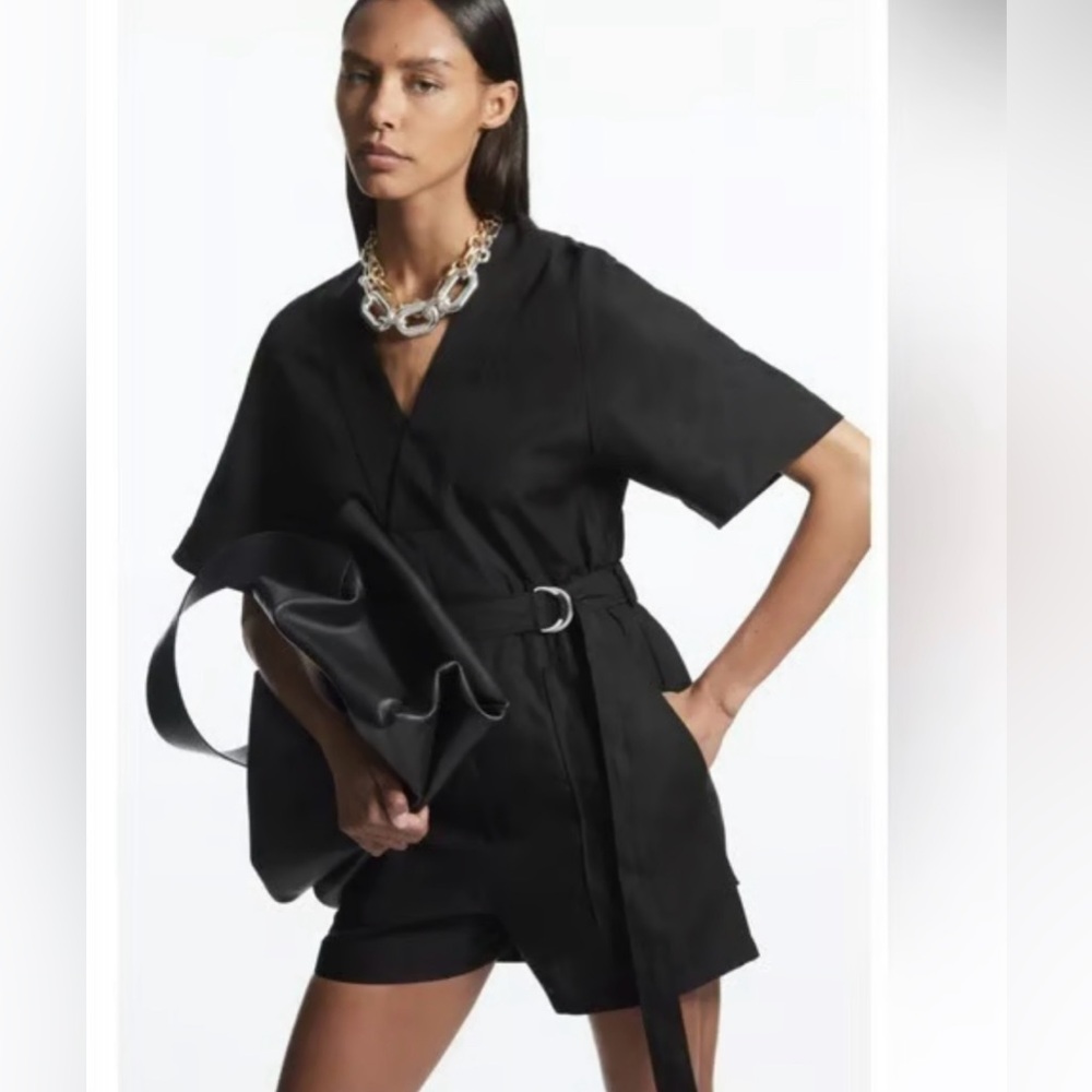 COS Black V-Neck Black Linen Romper Women’s size 12 Elegant, WORN ONCE